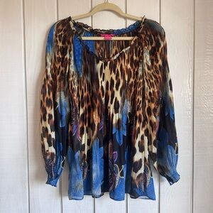 Sunny Leigh Y2K Leopard Print Long Sleeve Blouse